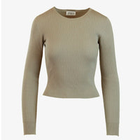 Beige ribbed top with long sleeves for women