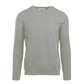 Front of the men's crew neck sweater displayed in a versatile grey color