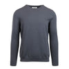 Front Detail shot of the men's crew neck sweater in a charcoal hue