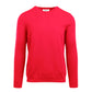 Front detail of the red men's crew neck sweater made from saw dust