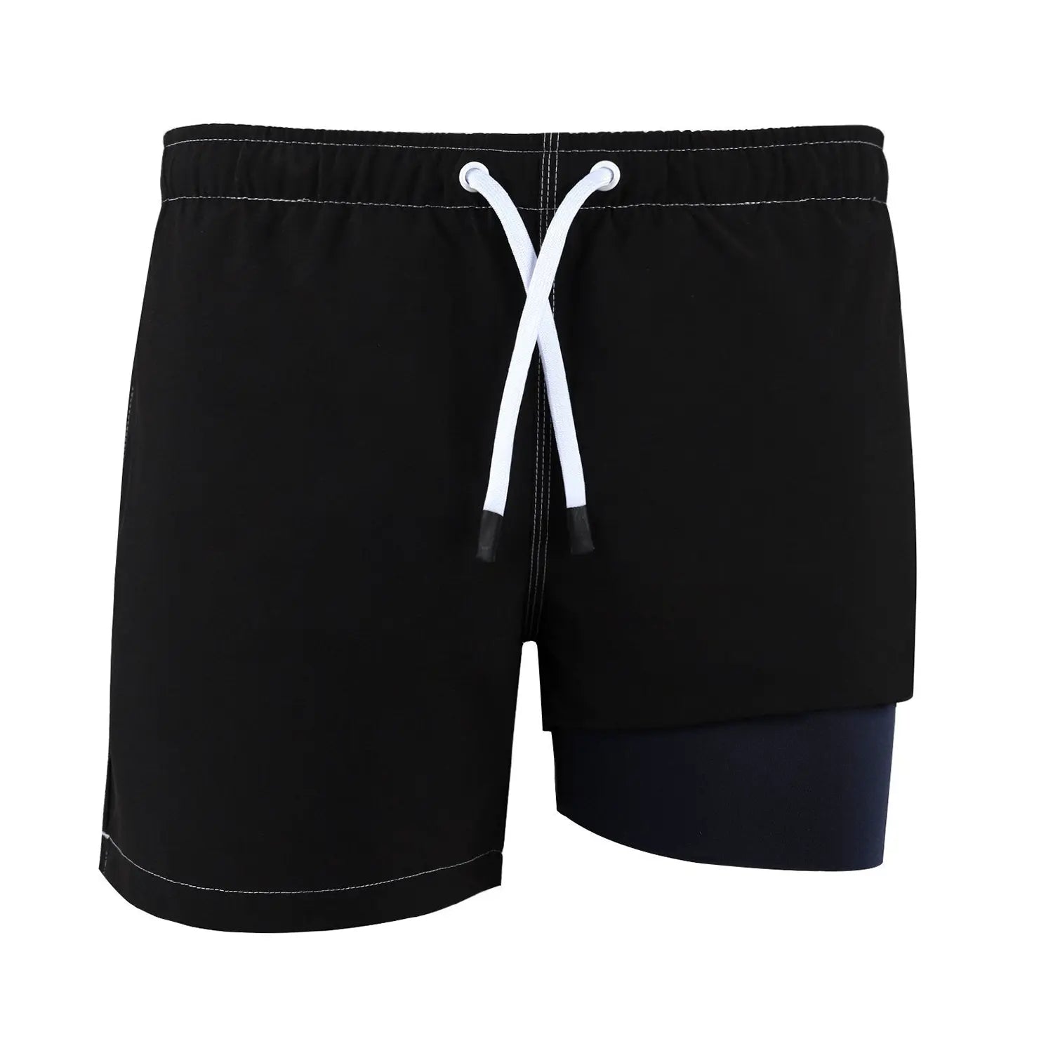 Black Men's Retro 5" Inseam Swim Trunks with a contrasting white drawstring