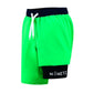 Boys' neon green Wave swim trunks with black liner showing logo detail