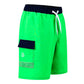 Boys' neon green Wave swim shorts with a navy pocket detail