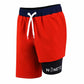 Close-up of Boys Red Wave swim trunks with logo detail on liner