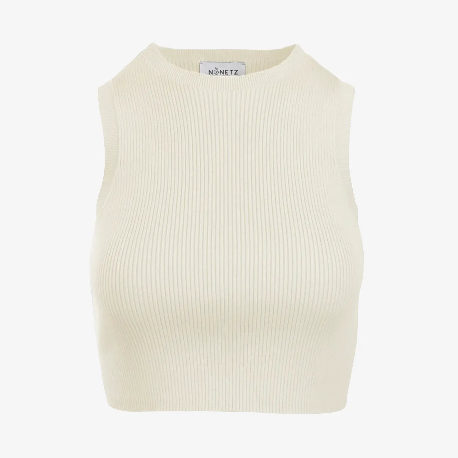 Detail view of the Women's Camille Ribbed Crop Top's ribbed texture in ivory