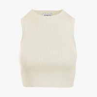 Detail view of the Women's Camille Ribbed Crop Top's ribbed texture in ivory